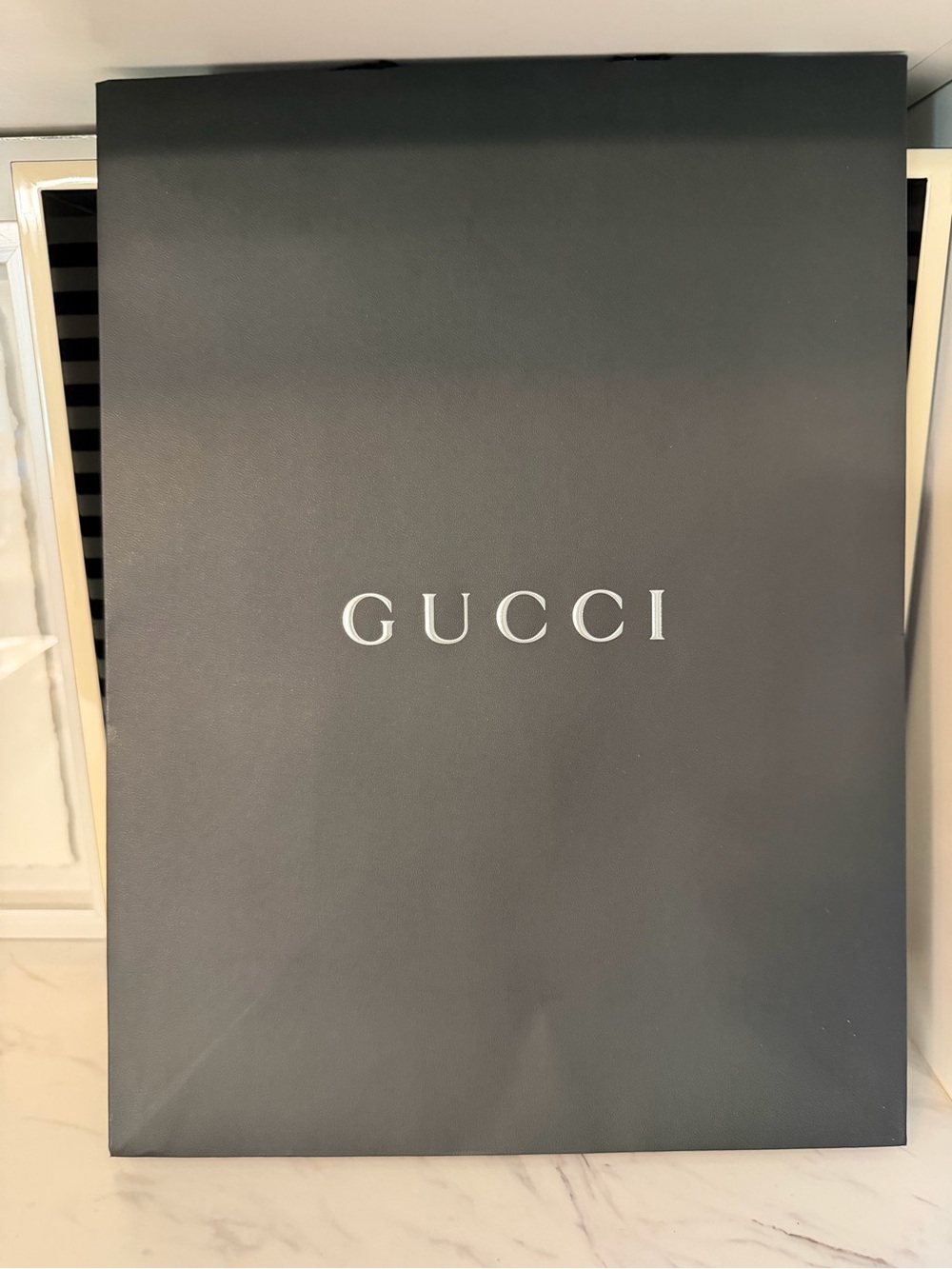 Gucci Authentic Black Shopping Gift Bag 13.5” x 10.5” Silver Logo Luxury